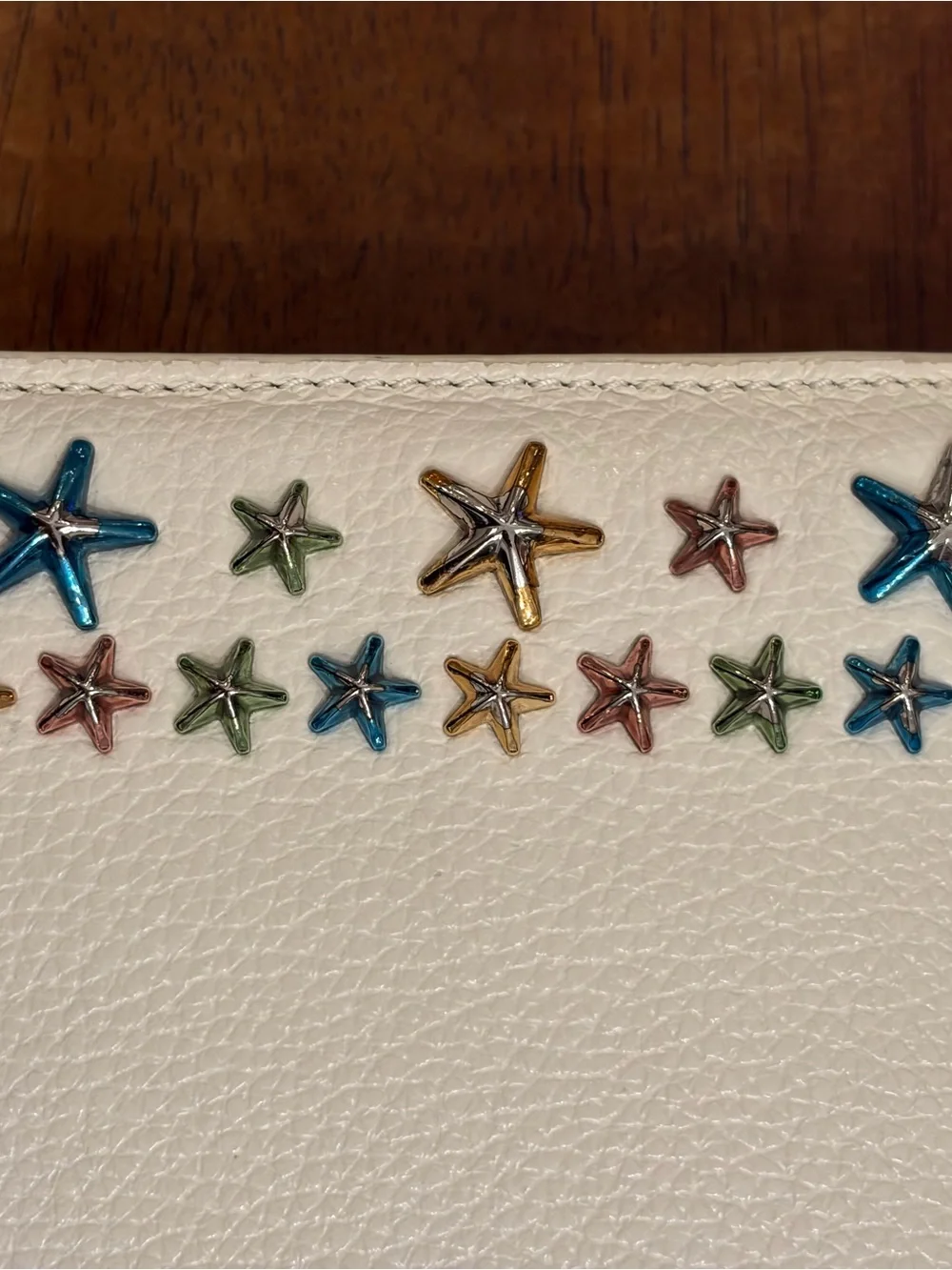 Jimmy Choo Ivory Leather Crossbody with Multicolor Star Studs